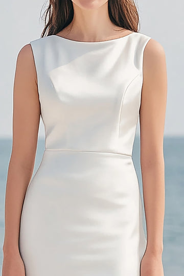 Ivory Sheath Round Neck Long Graduation Dress With Slit